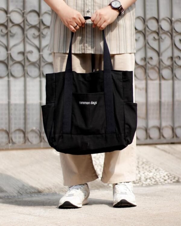 Carry All V1 Canvas Totebag Black & Broken White Common Days - Image 7