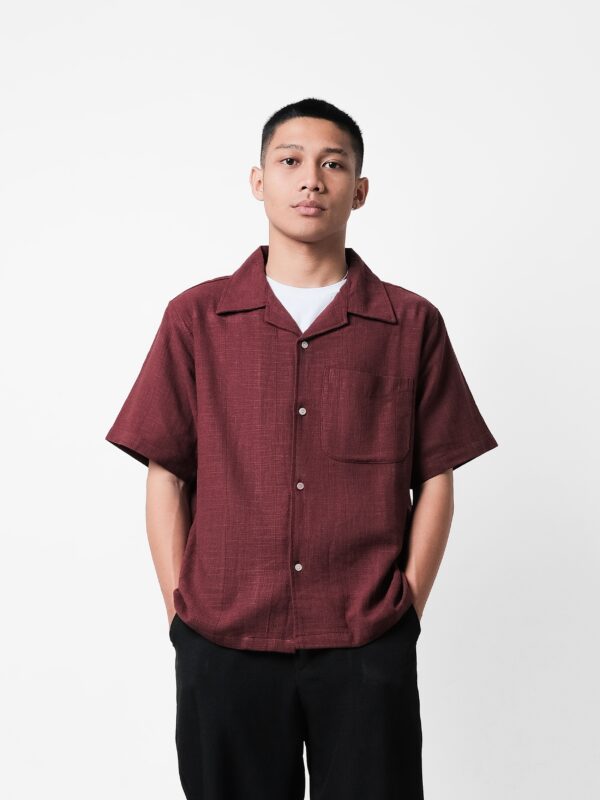 Common Days | Relaxed Linen Shirt Maroon | - Image 7