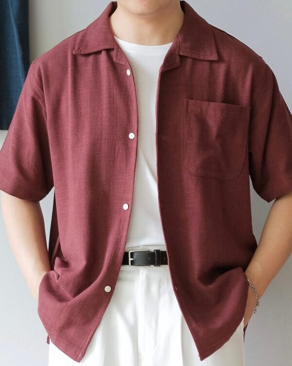 Common Days | Relaxed Linen Shirt Maroon | - Image 2