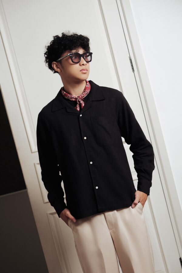 Common Days | Relaxed Long Sleeve Linen Shirt Black - Image 6