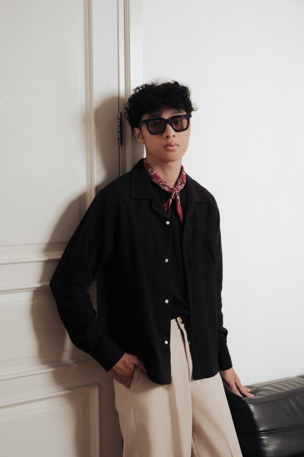Common Days | Relaxed Long Sleeve Linen Shirt Black