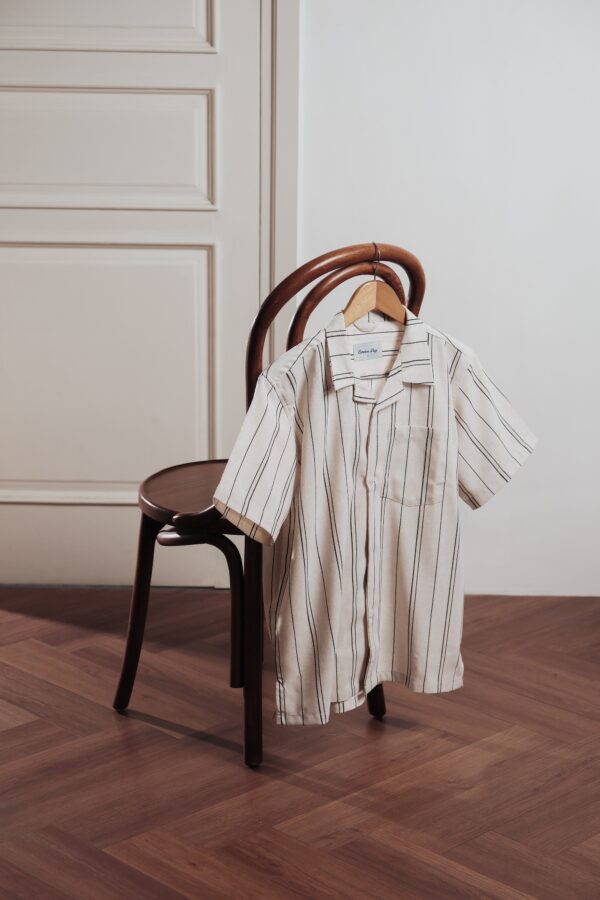 Common Days | Relaxed Linen Stripe Black Shirt - Image 7
