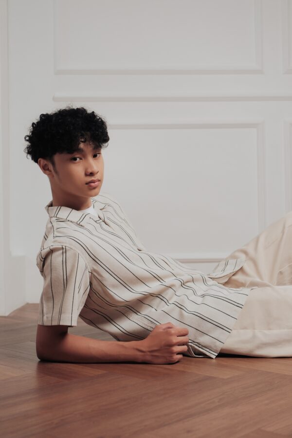 Common Days | Relaxed Linen Stripe Black Shirt - Image 6