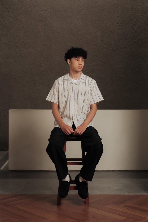 Common Days | Relaxed Linen Stripe Black Shirt - Image 2