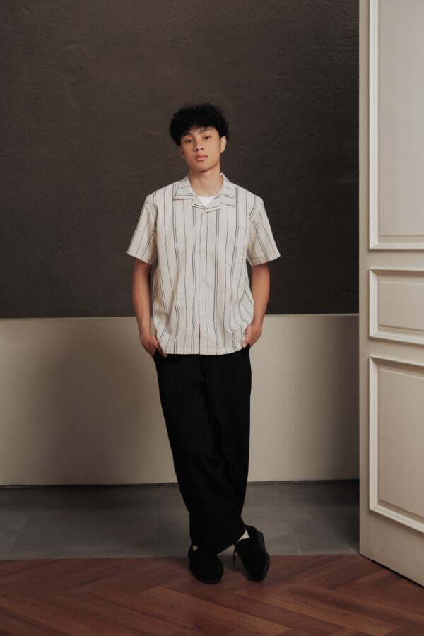 Common Days | Relaxed Linen Stripe Black Shirt