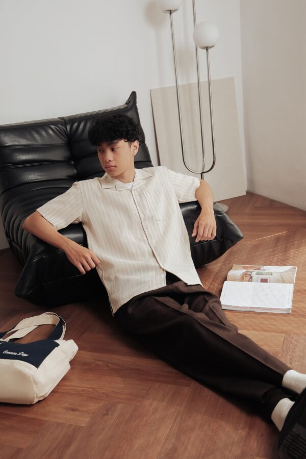 Common Days | Relaxed Linen Stripe White Shirt - Image 2